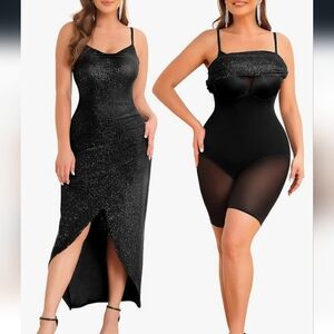 Elegant Black Glitter Dress With Built In Shapewear Size L NWOT